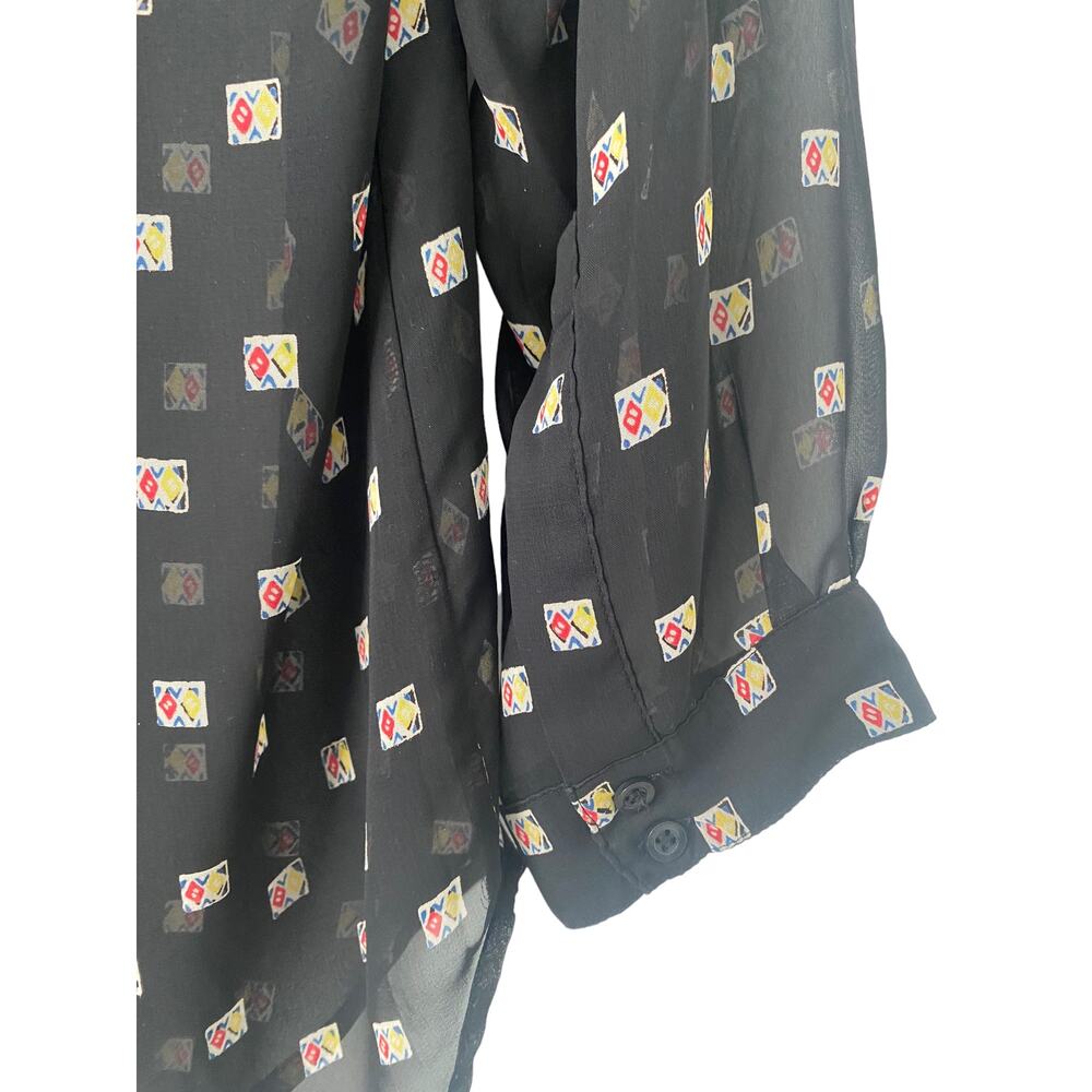 PLEIONE BLACK SHEER BUTTON UP BLOUSE SIZE SMALL - Picture 4 of 8